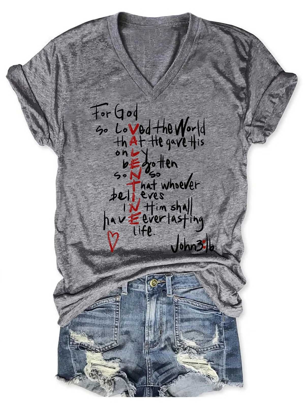 Women's For God So Loved Valentine V-Neck T-Shirt - Outlets Forever